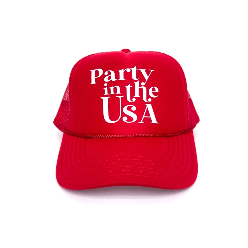Otto Red & White “Party In The USA” Snapback Trucker Hat & Part Terrycloth Lined